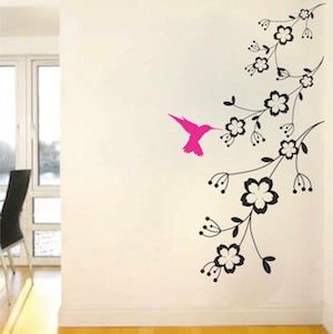 Hummingbird and Flowers Wall Decal - view 2