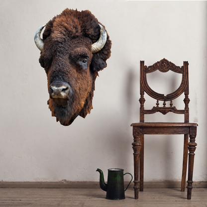 Bison head wall decal with crisp fur and horn detail