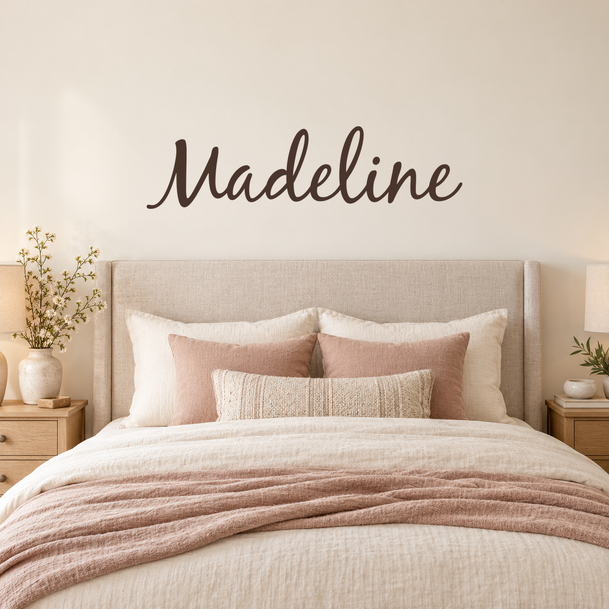 Personalized Madeline handwritten name decal on a bedroom wall