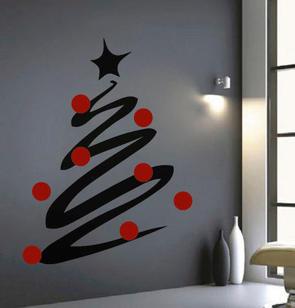 Modern Christmas Tree & Dots Wall Decal