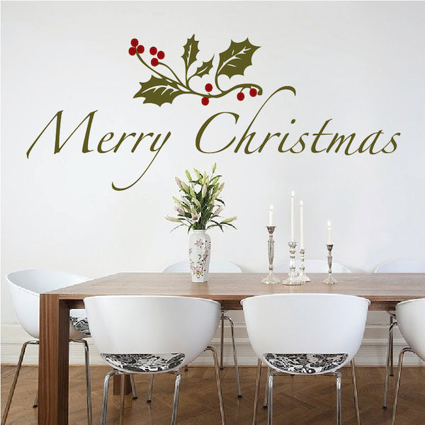Merry Christmas & Leaves Wall Decal