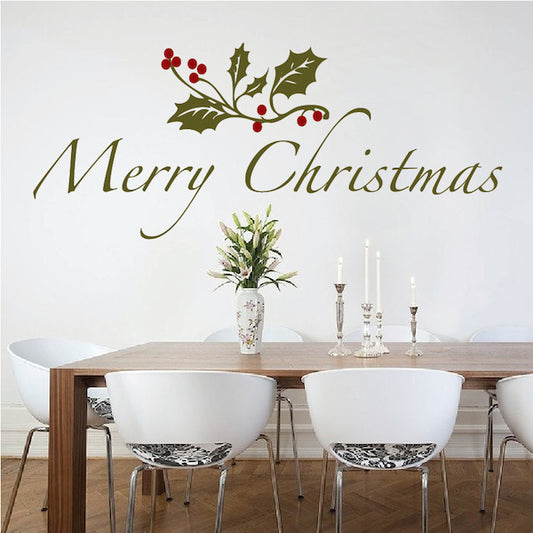 Merry Christmas & Leaves Wall Decal