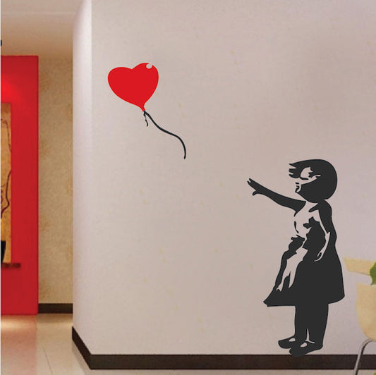 Girl and Heart Balloon Wall Decal - view 1