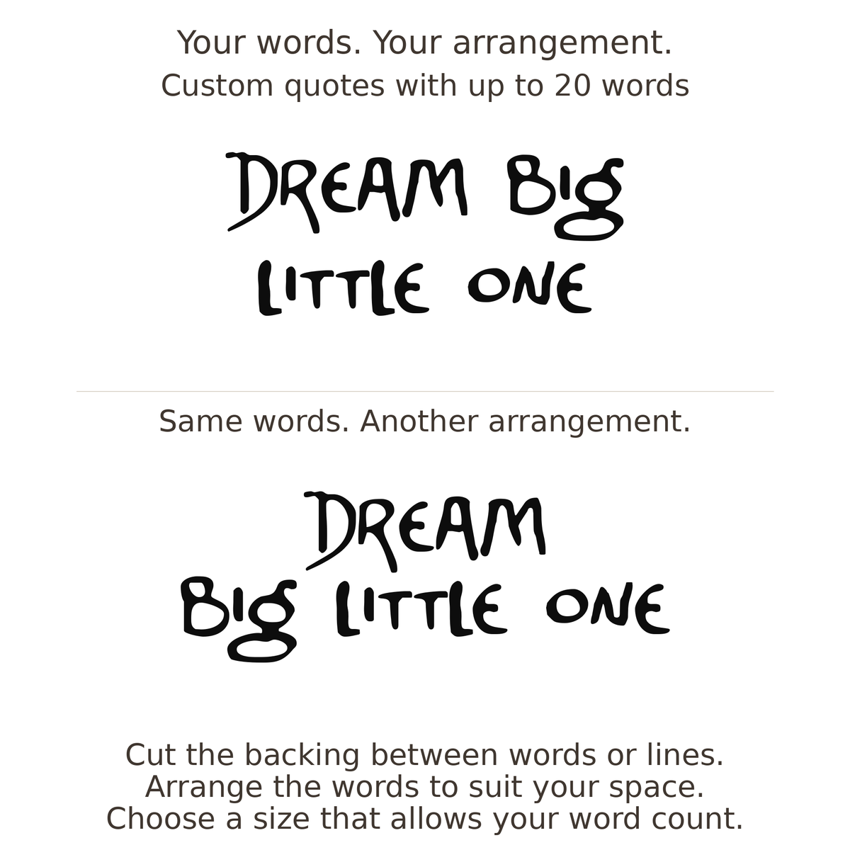 Large readable custom quote guide showing two arrangements with the same letter size