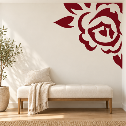 Burgundy corner rose wall decal in a neutral room