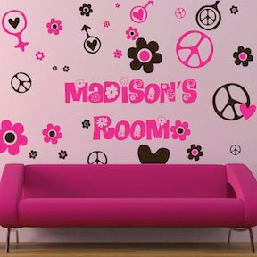 Retro Flower and Heart Wall Decal Kit - Design 2 - view 1