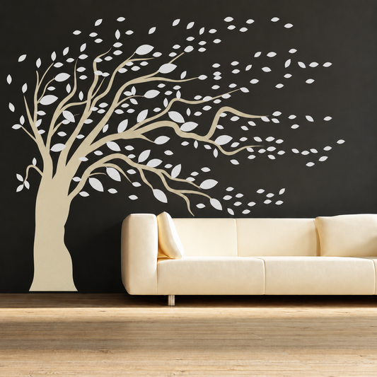 Blowing tree and leaves wall decal — enhanced main image