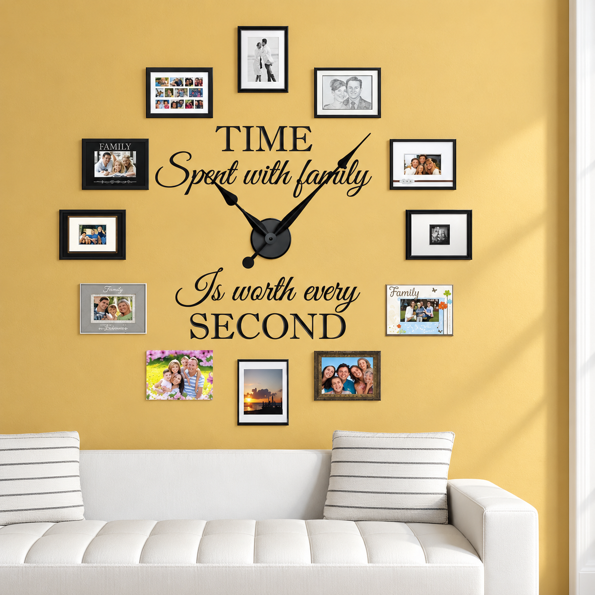 Family Time Wall Quote Decal in the enhanced original room setting