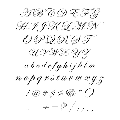 Uppercase and lowercase cursive alphabet and symbols