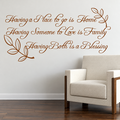 Home family and blessing wall quote decal in a living room