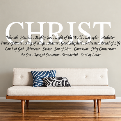 Names of Christ wall quote decal in a living room