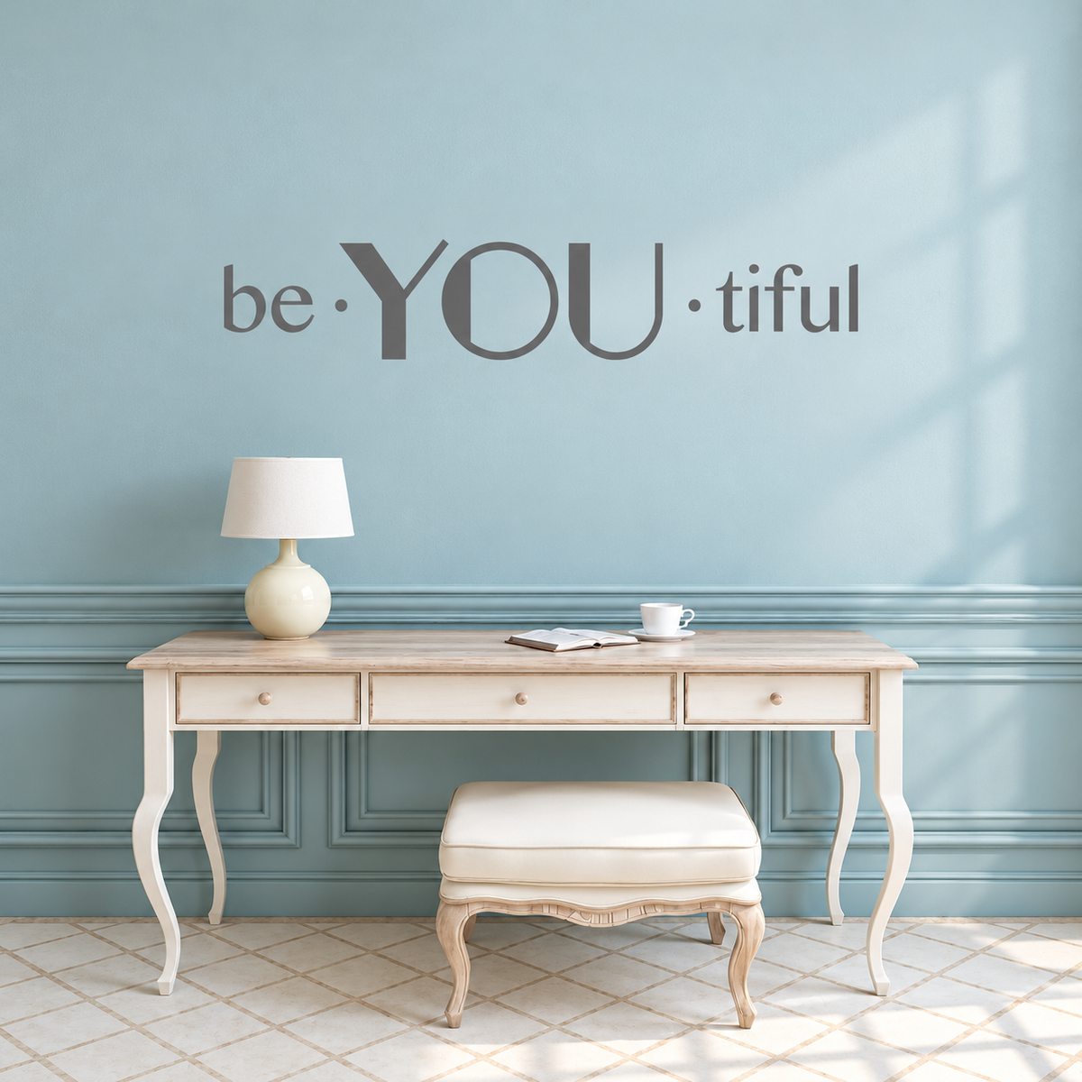 43i wall decal shown in a room