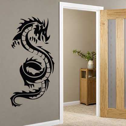 Large dragon silhouette beside the doorway, enhanced original room setting