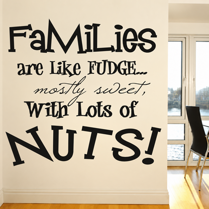 Families are like fudge wall quote on a beige wall