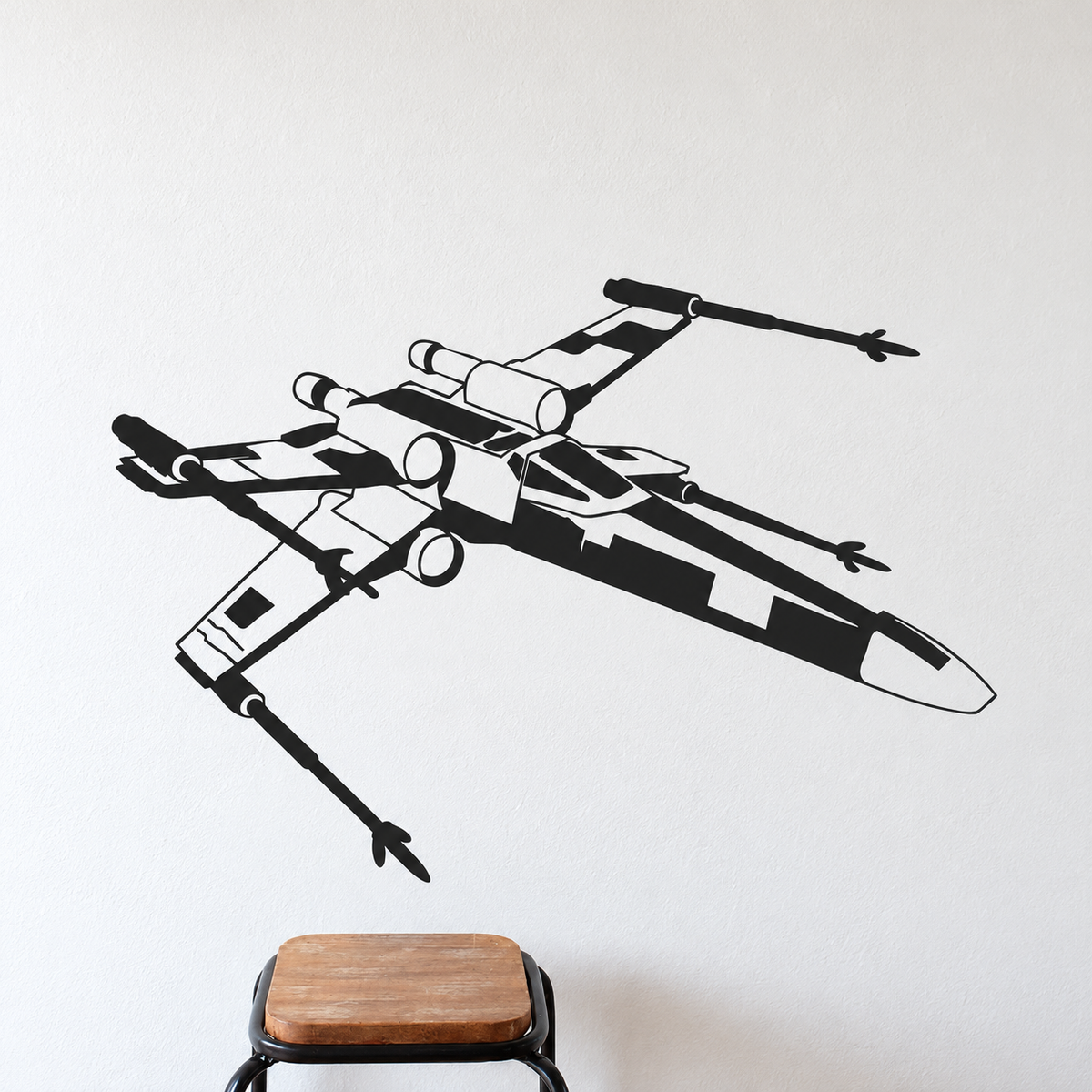Winged Space Fighter Wall Decal in enhanced original room setting