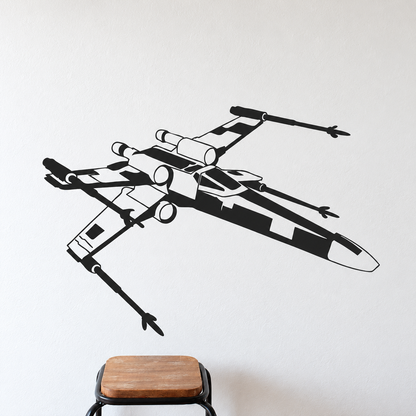 Winged Space Fighter Wall Decal in enhanced original room setting