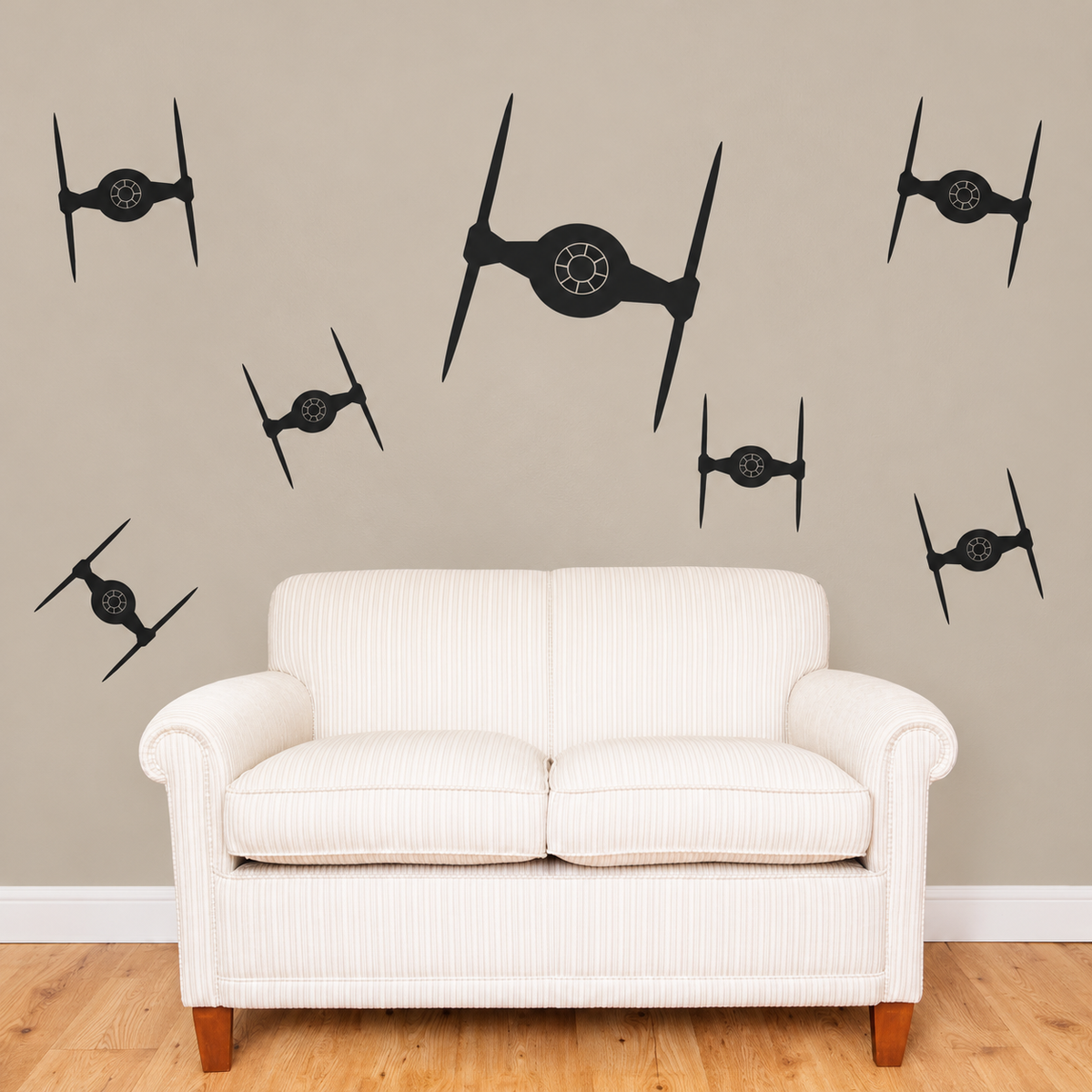 Space Fighter Wall Decals - Set of 7 in enhanced original room setting