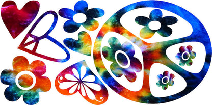 Tie-Dye Peace Sign Wall Decals – Retro Hippie Room Decor