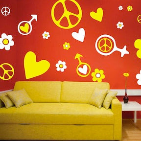 Retro Flower and Heart Wall Decal Kit - Design 1 - view 1