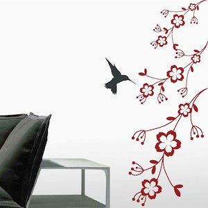 Hummingbird and Flowers Wall Decal - view 1