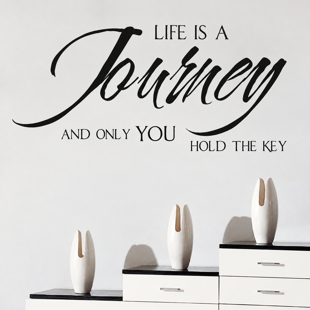 life is a journey and you hold the key wall quote decal displayed on a wall