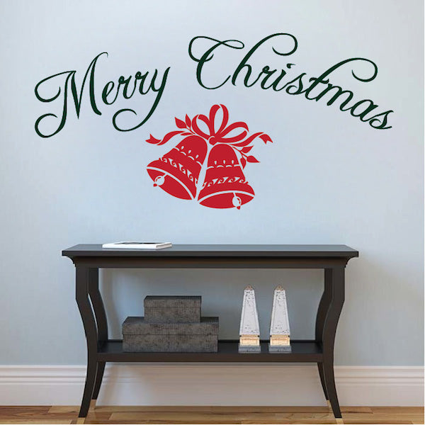 Merry Christmas Lettering & Bells Wall Decal