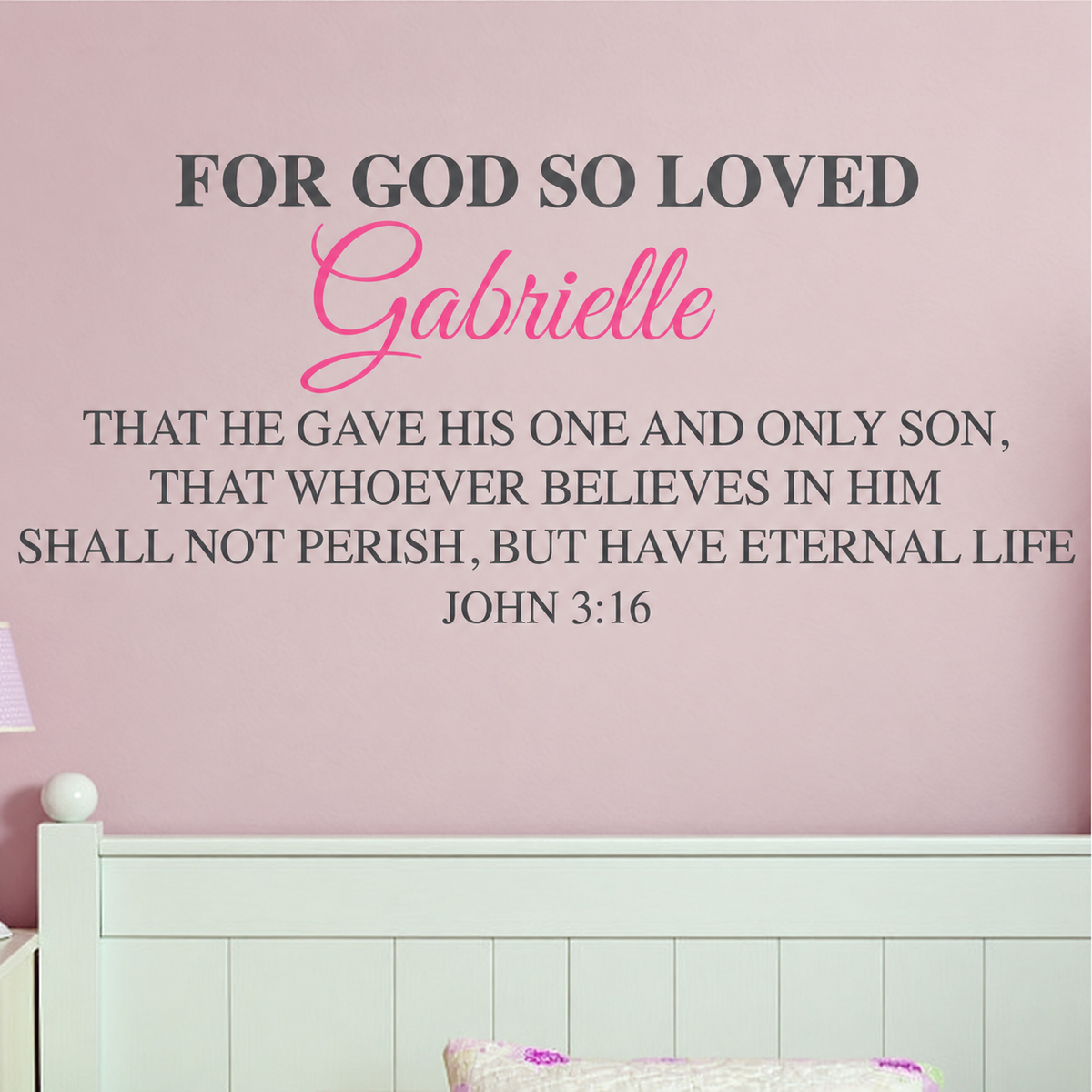 personalized nursery faith quote wall quote decal displayed on a wall