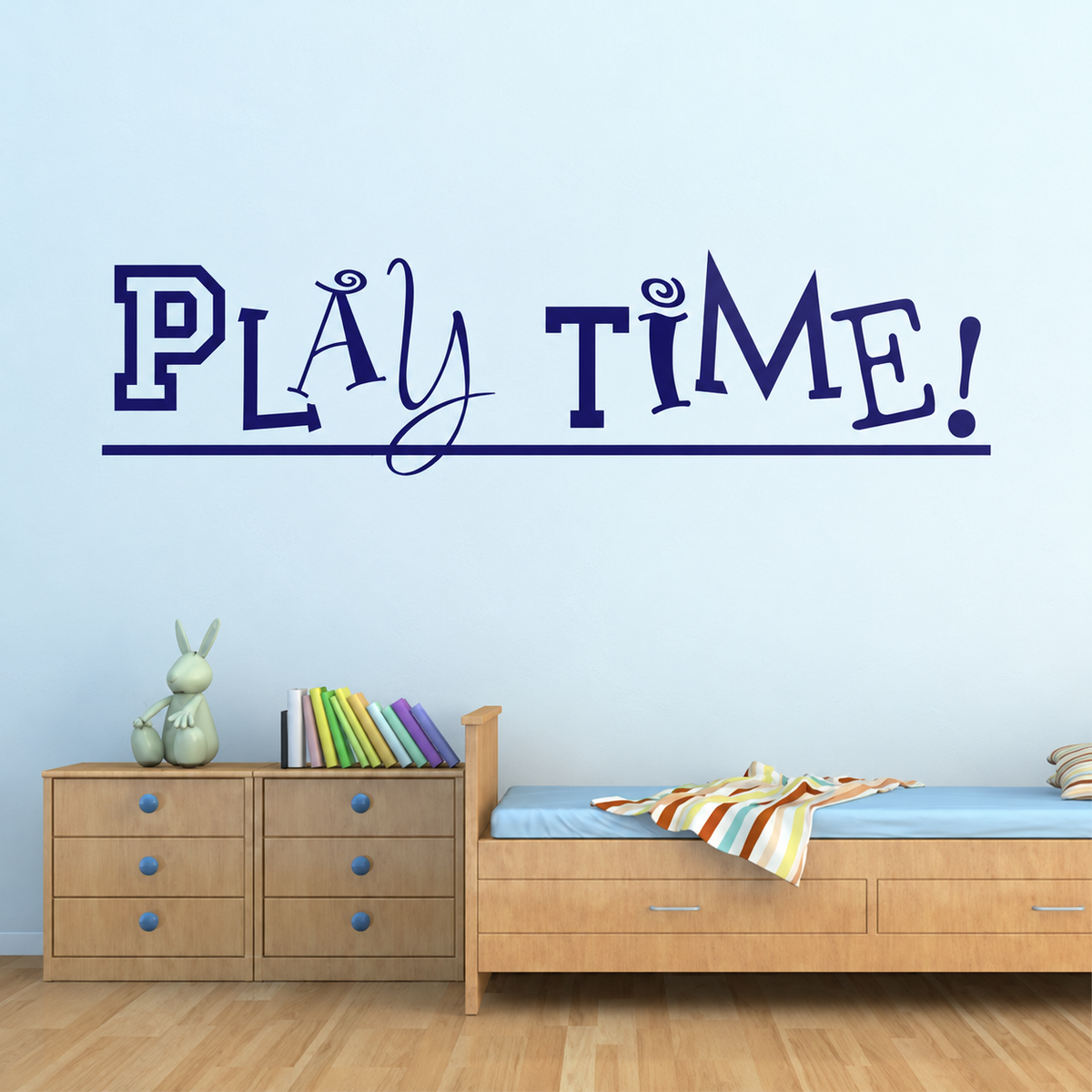 play time wall quote decal displayed on a wall