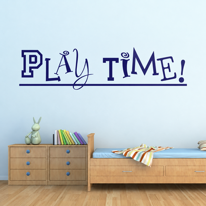 play time wall quote decal displayed on a wall