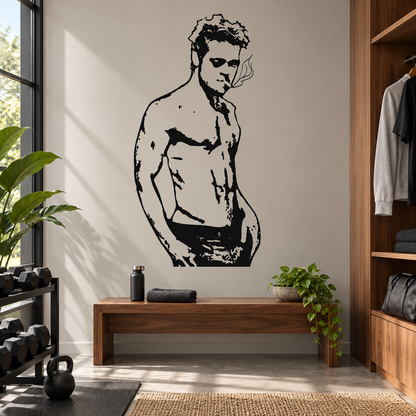 Black portrait silhouette wall decal in a modern home gym