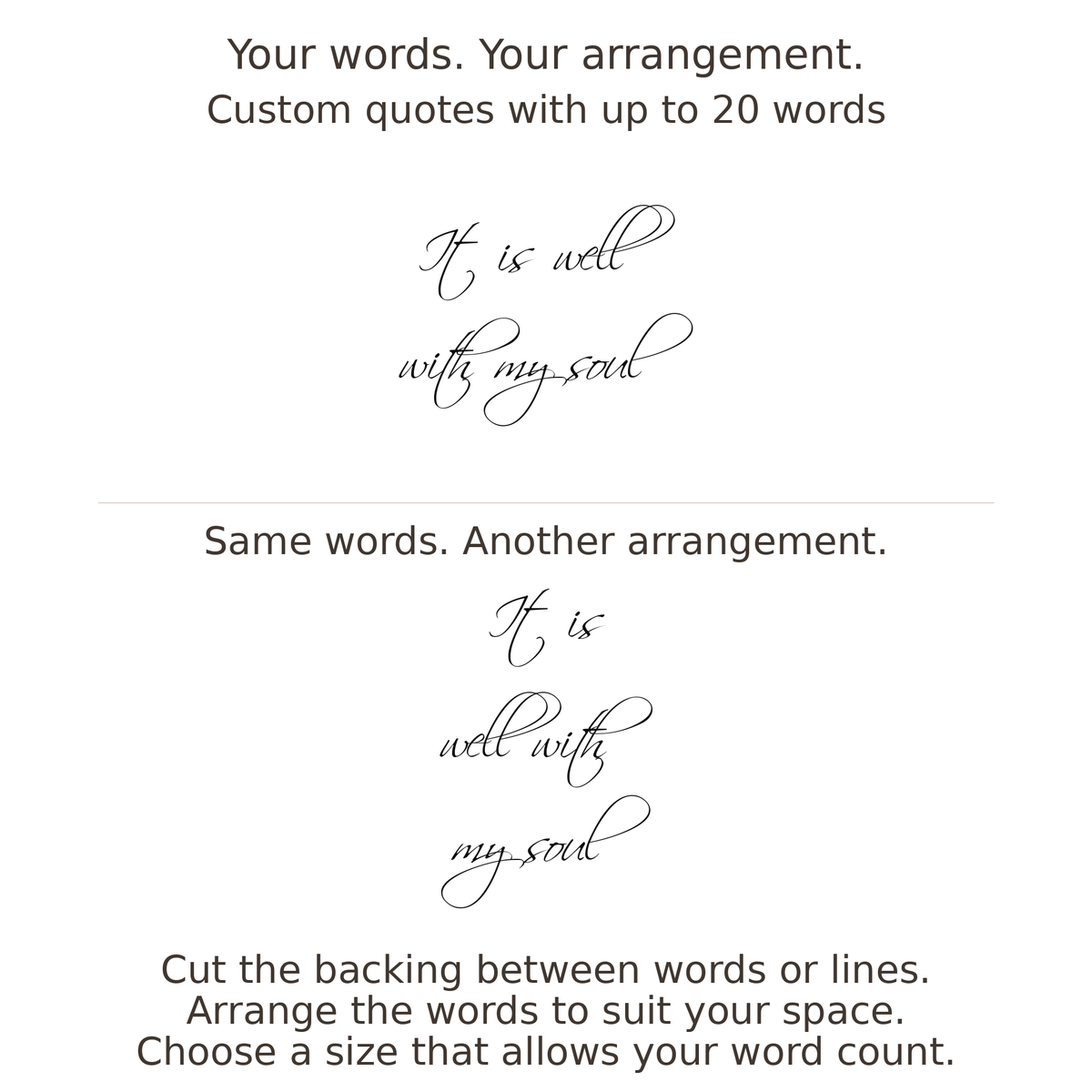 Large readable custom quote guide showing two arrangements with the same letter size