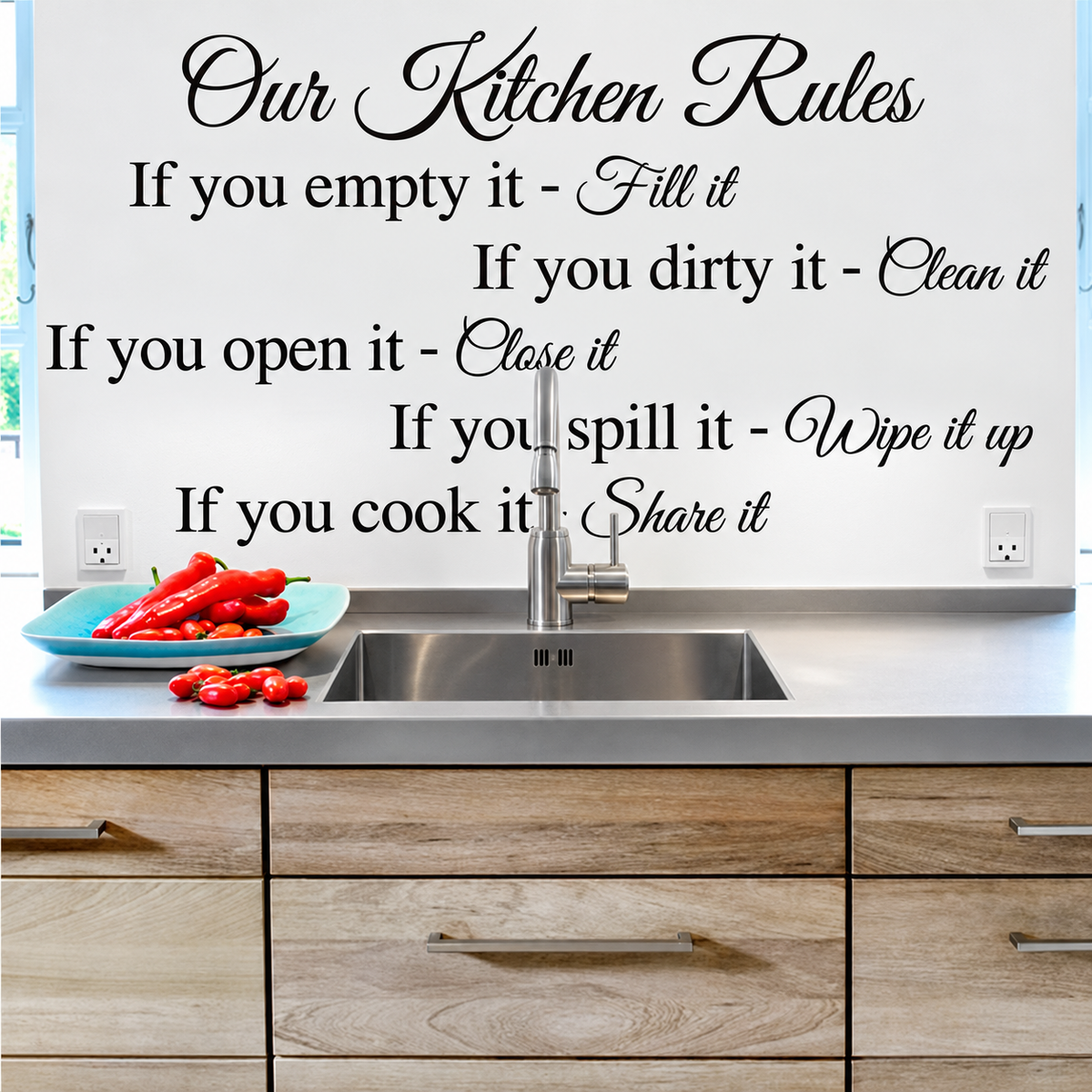 Kitchen Rules Wall Quote Decal on wall