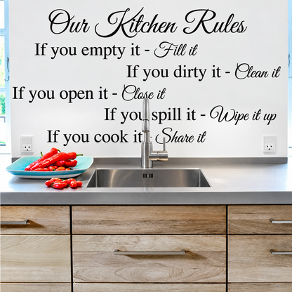 Kitchen Rules Wall Quote Decal on wall
