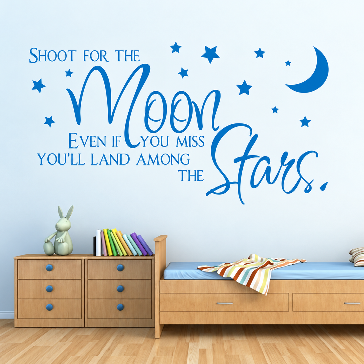 Shoot for the Moon Wall Quote Decal on wall