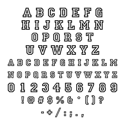 Alphabet and available characters in this lettering style