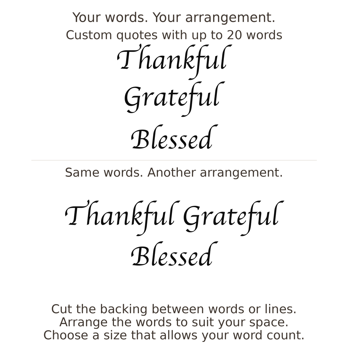 Large readable custom quote guide showing two arrangements with the same letter size