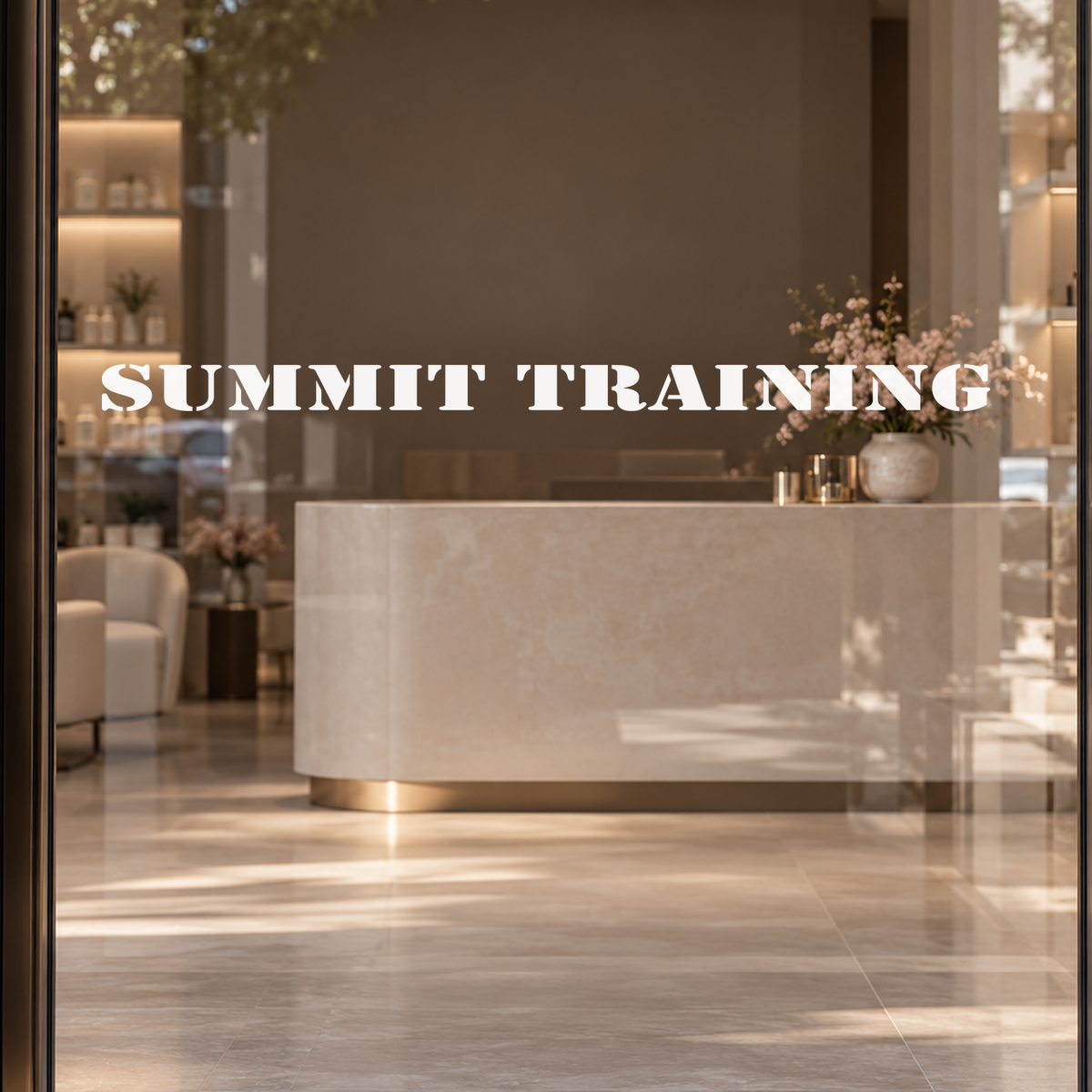 SUMMIT TRAINING custom lettering on glass