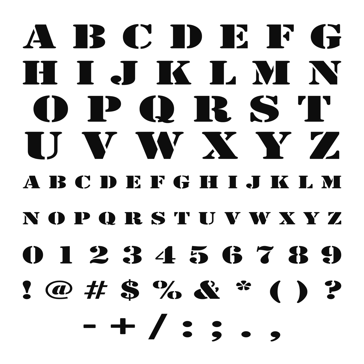 Alphabet numbers and available symbols