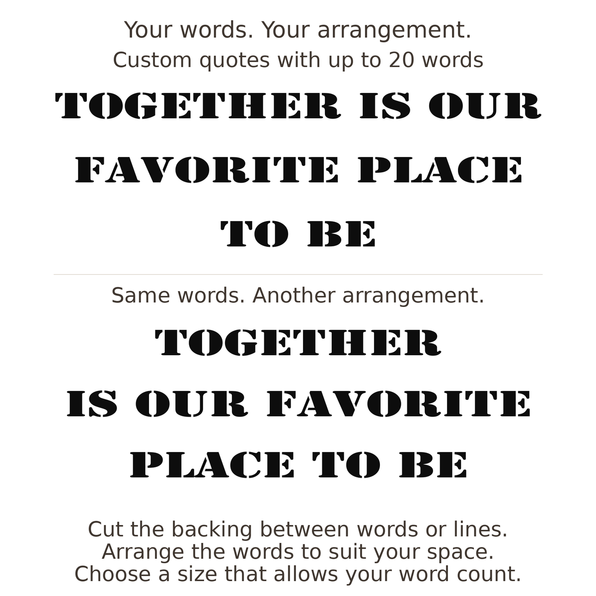 Large readable custom quote guide showing two arrangements with the same letter size