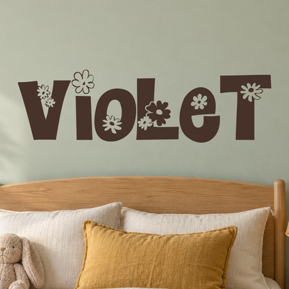 Close-up custom lettering example on a smooth wall