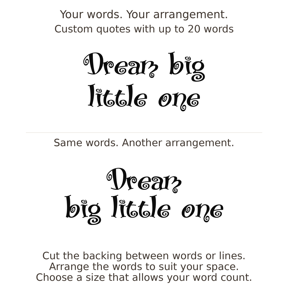 Large readable custom quote guide showing two arrangements with the same letter size