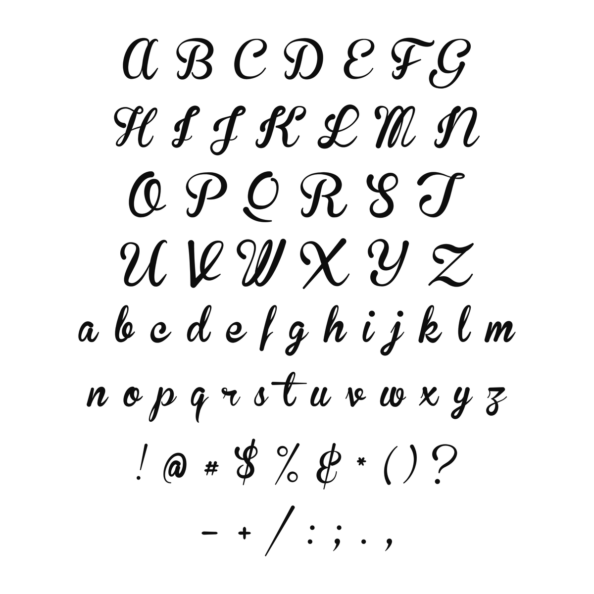 Alphabet numbers and available symbols