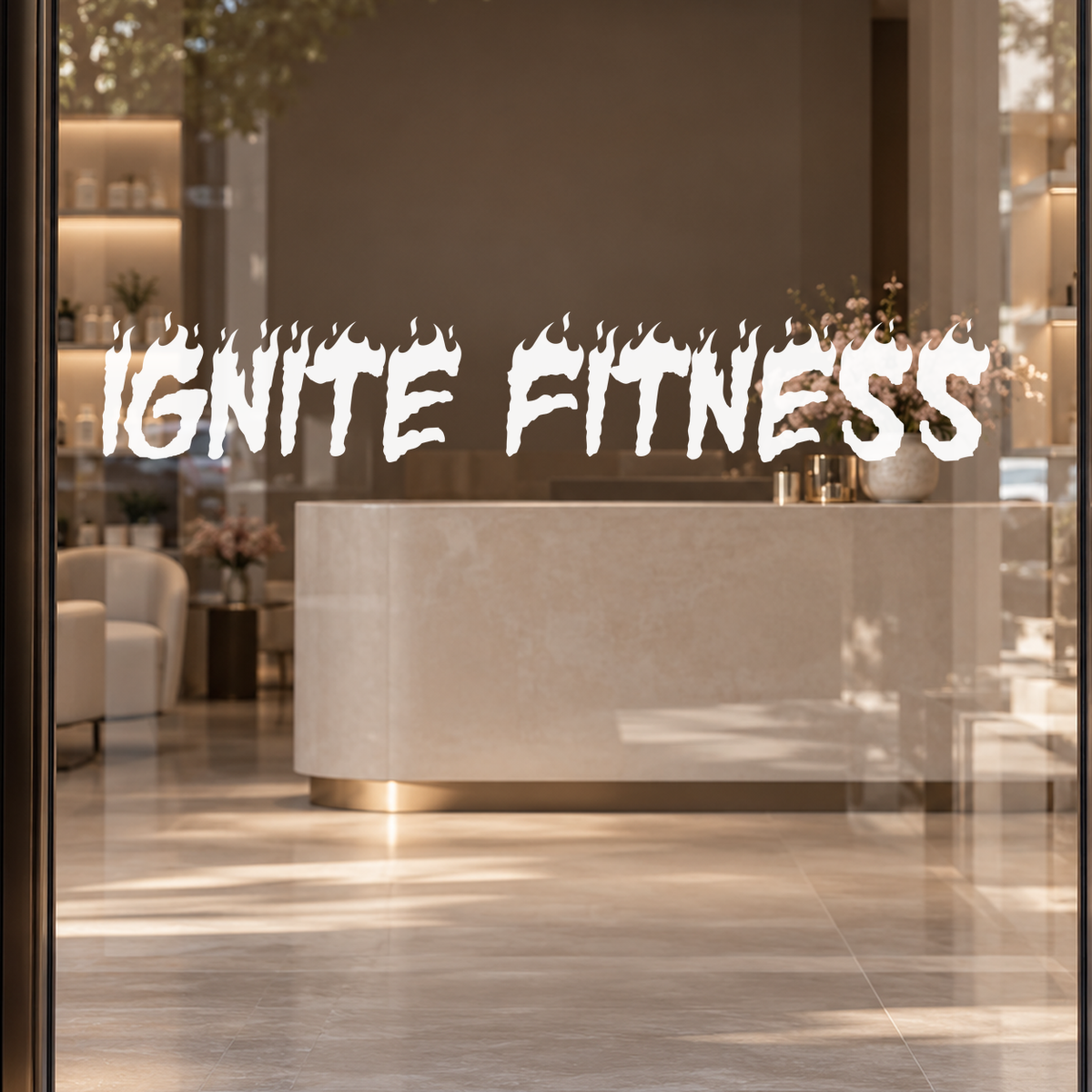 IGNITE FITNESS custom lettering on glass