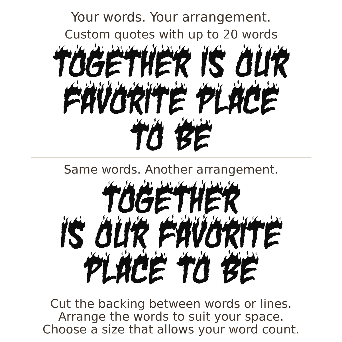 Large readable custom quote guide showing two arrangements with the same letter size