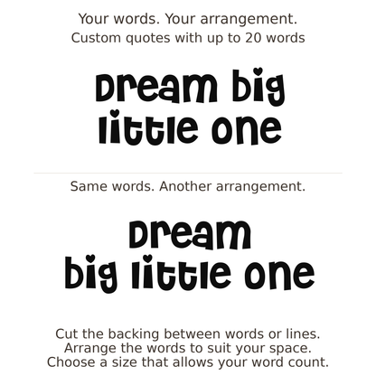 Large readable custom quote guide showing two arrangements with the same letter size