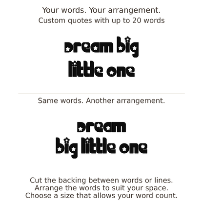 Large readable custom quote guide showing two arrangements with the same letter size