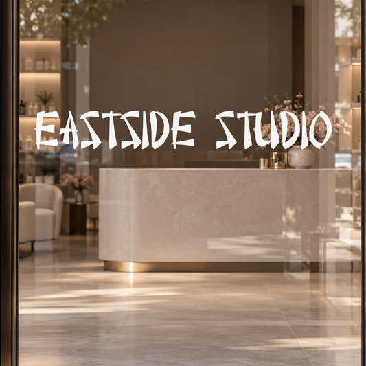 EASTSIDE STUDIO custom lettering on glass