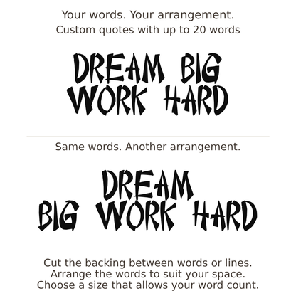 Large readable custom quote guide showing two arrangements with the same letter size