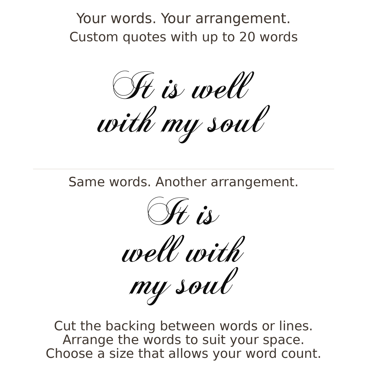 Large readable custom quote guide showing two arrangements with the same letter size