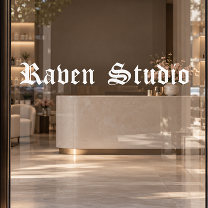 Raven Studio custom lettering on glass